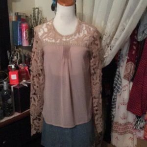 Khaki and long sleeve lace blouse SZ Medium